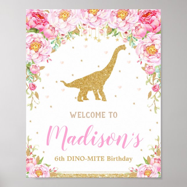 Poster Dinosaure Floral Bienvenue Symbole d'anniversaire  (Devant)