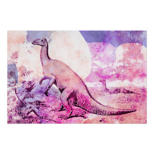 Poster Dinosaure iguanadon aquarelle vintage