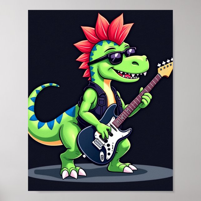 Poster Dinosaure jouant de la guitare électrique (Devant)