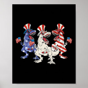 Poster Dinosaure Patriotique 4 Juillet États-Unis Enfant