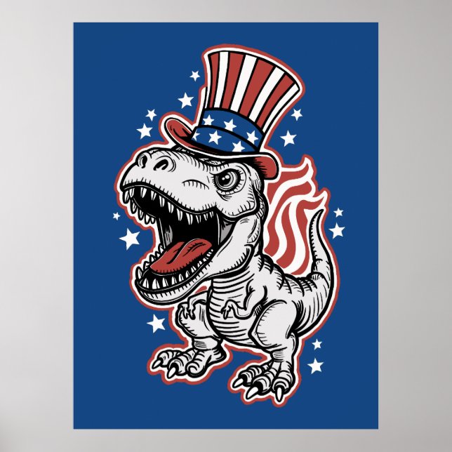 Poster Dinosaure patriotique américain (Devant)