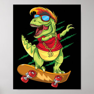 Poster Dinosaure skater cool planche à roulettes T Rex Da