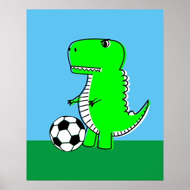 Poster Dinosaure Vert Aime le Football (Devant)