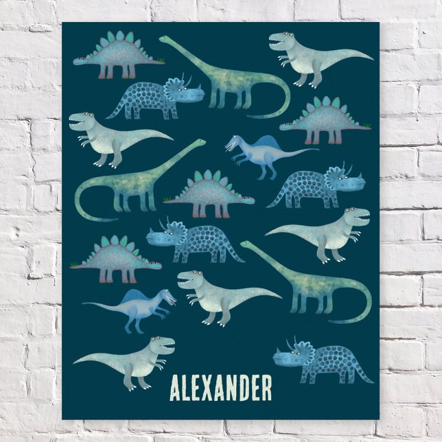 Poster Dinosaure Vert Personnalisé (Fun personalized custom name dinosaur poster for kid's parties, nursery, bedroom and more)