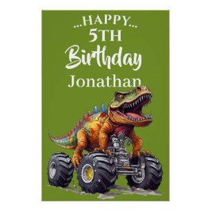 Poster Dinosaure vert T-Rex Monster Truck thème