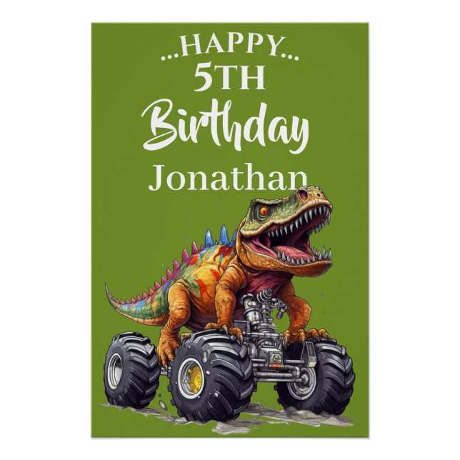 Poster Dinosaure vert T-Rex Monster Truck thème (Devant)