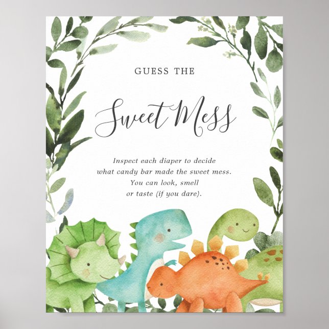 Poster Dinosaures Baby shower Devine Le Signe Doux Mess (Devant)
