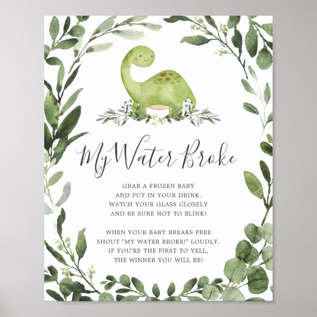 Poster Dinosaures Baby shower Mon Eau Broche Signal (Devant)