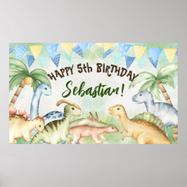 Poster Dinosaures colorés fête d'anniversaire enfant sur 