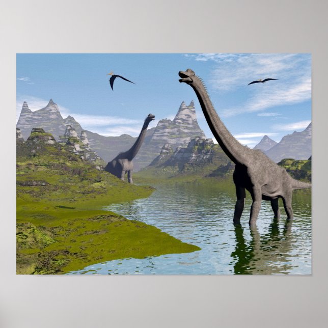 Poster dinosaures de Brachiosaurus dans l'eau - rendu 3D (Devant)