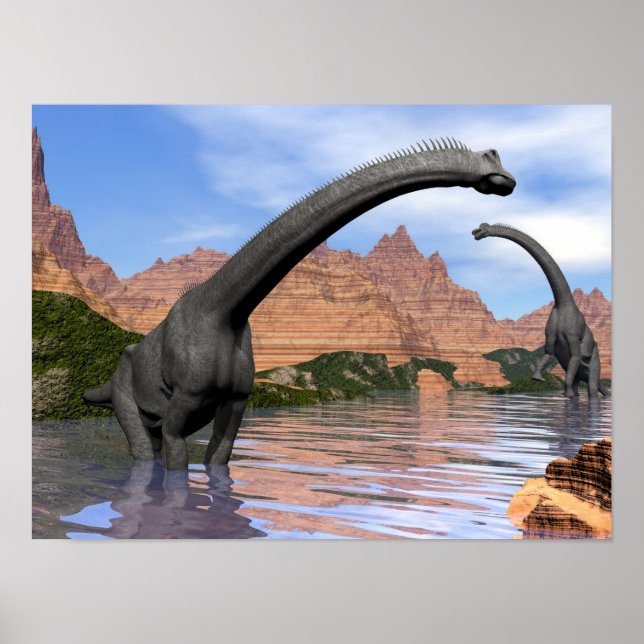 Poster dinosaures de Brachiosaurus dans l'eau - rendu 3D (Devant)
