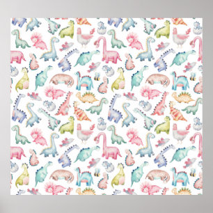 Poster Dinosaures mignons, motif d'aquarelle pour enfants