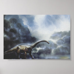 Poster Dinosaures Rétro, Barapasaurus avec Nuages Orageux