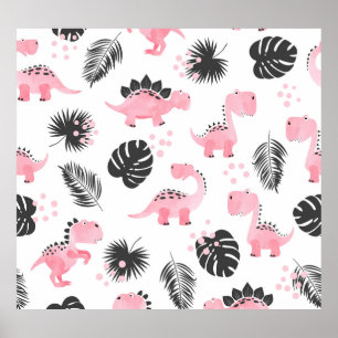 Poster Dinosaures roses : Motif Enfants mignons.