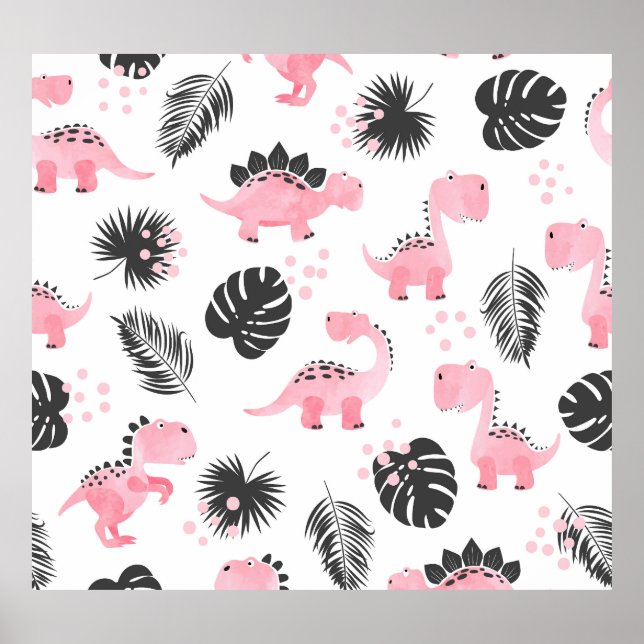 Poster Dinosaures roses : Motif Enfants mignons. (Devant)