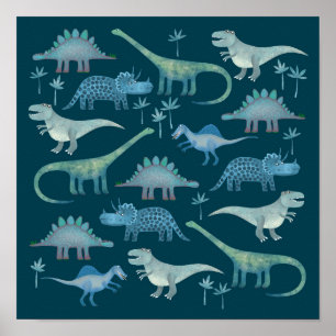 Poster Dinosaures Vert foncé