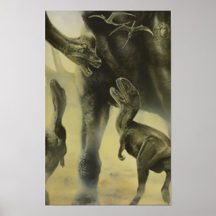 Poster Dinosaures vintage, Torvosaurus et Brachiosaurus
