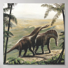 Poster Dinosaures vintages, Amargasaurus aux palmiers