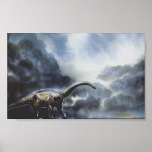 Poster Dinosaures vintages, Barapasaurus avec nuages de t