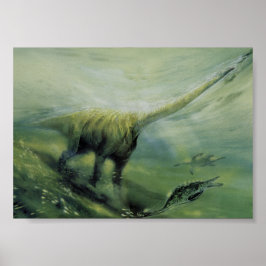 Poster Dinosaures vintages, Brachiosaurus Nager dans l'oc