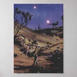 Poster Dinosaures vintages, Dilophosaurus dans une nuit é