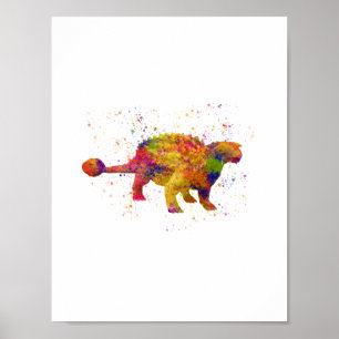 Poster dinosaurio Ankylosaurus silueta en acuarela