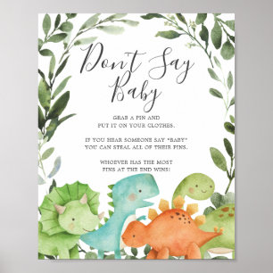 Poster Dinosaurs Baby Shower Don't Say Baby Sign