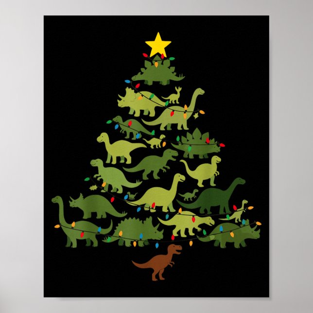 Poster Dinosaurs Christmas Tree Merry Dinomas Funny Famil (Devant)