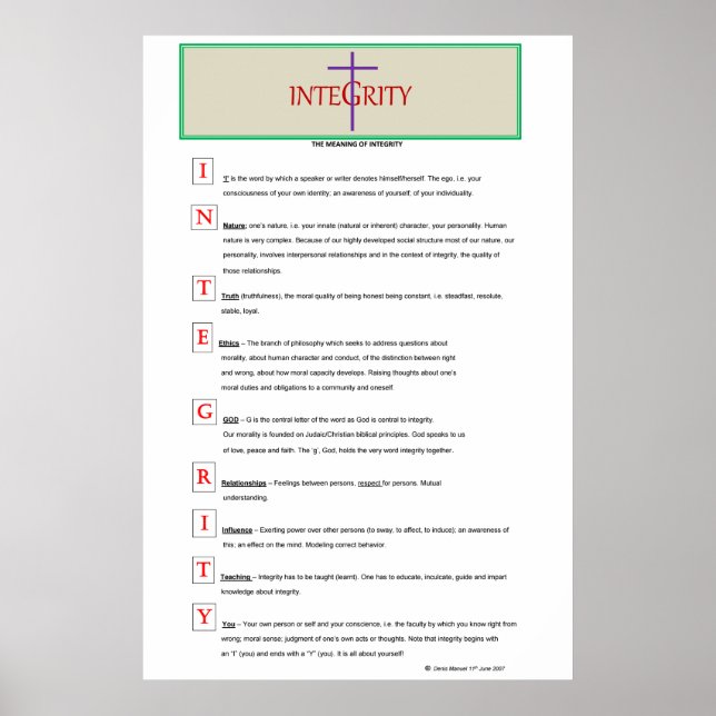 POSTER D'INTÉGRITÉ (Devant)