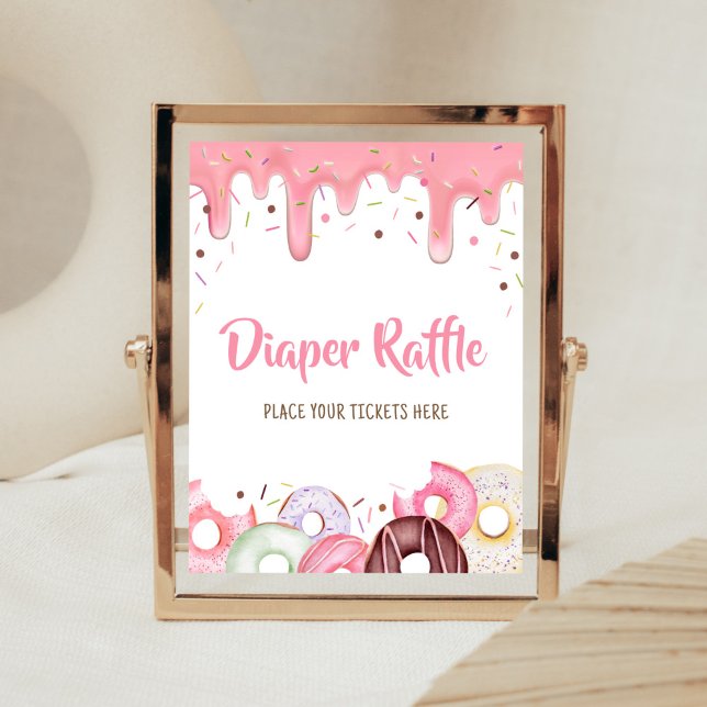 Poster Dinuts et diaphères Saupoudrer le raffle de couche (Pink Donuts Girl Baby Shower Diaper Raffle Sign)