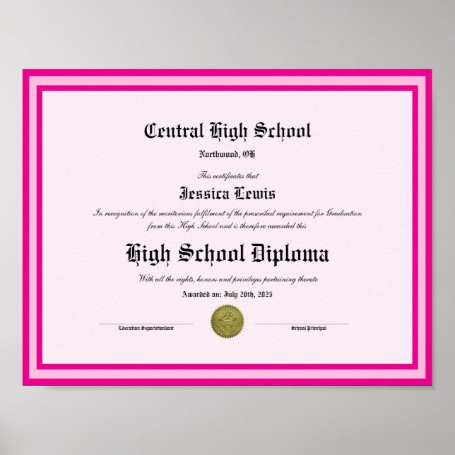 Poster Diploma Novelty High School Keepsake (Devant)