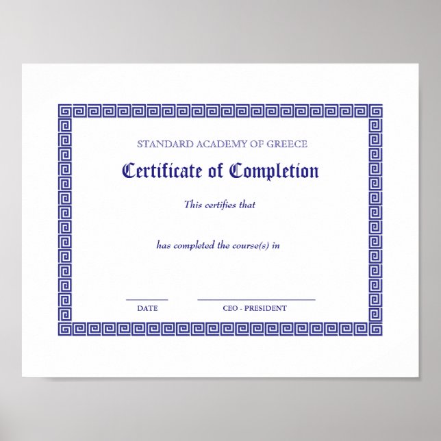 Poster Diplôme Certificat grec Clés grecques Bk blanc (Devant)