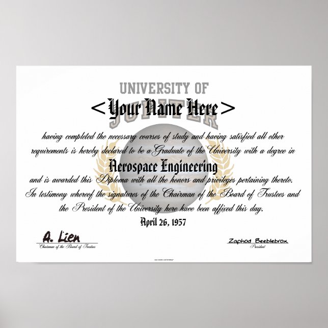 Poster Diplôme de l'Université de Jupiter (Devant)