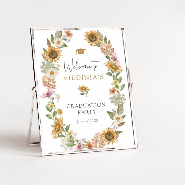 Poster Diplôme de tournesol (Watercolor Sunflower Graduation Welcome Poster by Painted Paperie
)