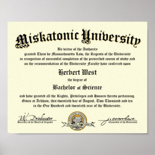 Poster Diplôme d'université de Miskatonic