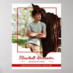 Poster Diplômé Photo Déchirée Abstraite Rouge Bordure