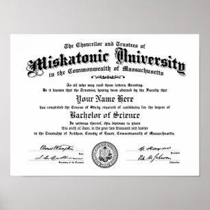 Poster Diplôme universitaire Miskatonic — Tapez votre nom