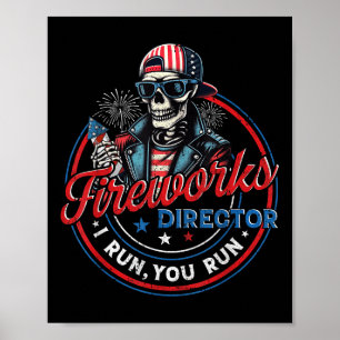 Poster Directeur de feux d'artifice squelette drôle je co