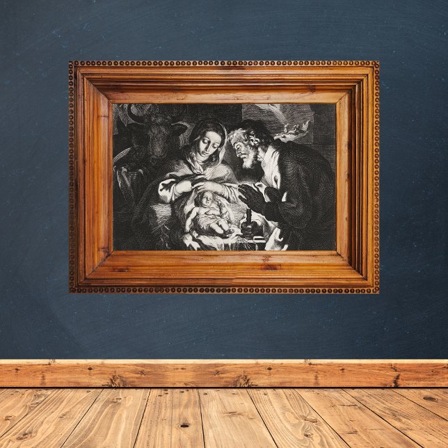 Poster Directeur de la scène de la Nativité de Noël (Vintage Religious Christian Catholic Christmas Nativity Scene Baby Jesus in Bethlehem Manger Poster)