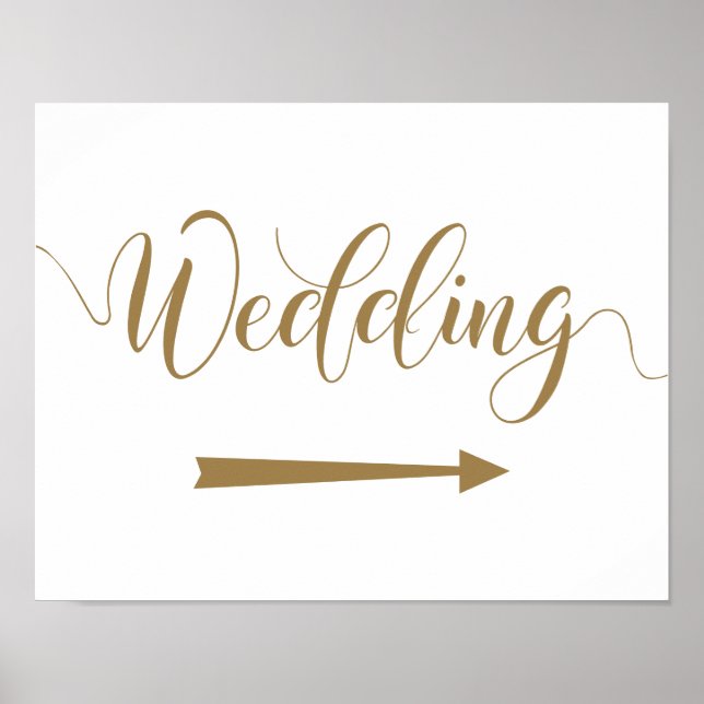 Poster Direction Flèche Mariage Or Signer Pointeur Droite (Devant)