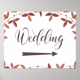 Poster direction mariage panneau flèche droite rouge auto