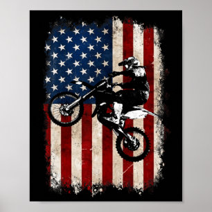 Poster Dirt Bike Drapeau Américain Motocross Biker 4 Juil