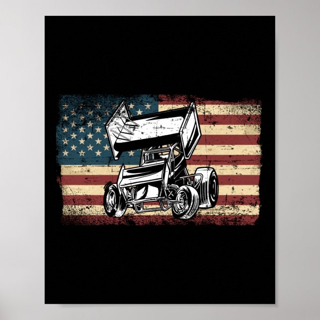 Poster Dirt Track Racing Usa Drapeau Sprint Voiture Vinta (Devant)