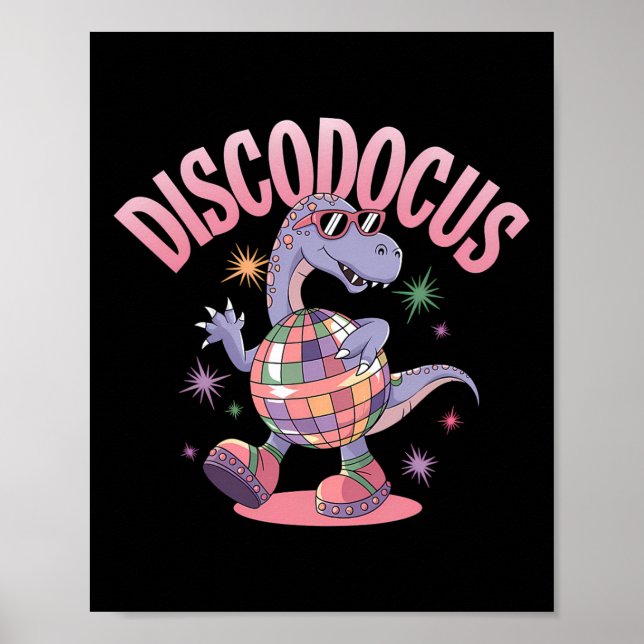 Poster Disco Dancing Dinosaur Diplodocus Dino Funny 70s D (Devant)