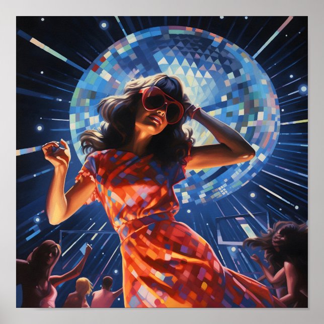 Poster Disco Dancing Femme avec lunettes de soleil surdim (Devant)