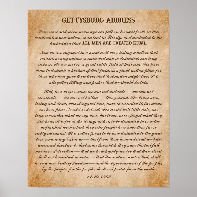 Poster Discours de Gettysburg par Abraham Lincoln (Devant)