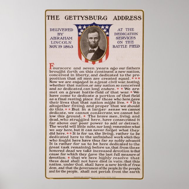 Poster Discours de Gettysburg par Abraham Lincoln 1863 (Devant)