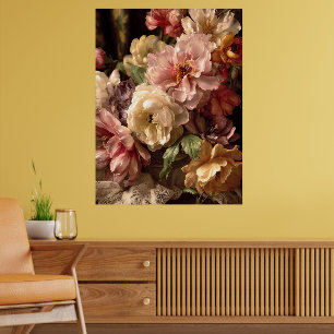 Poster Disposition vintage de pivoine printanière vibrant