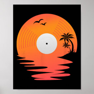 Poster Disque Vinyle Rétro Disque Mer Plage Platine Tourn