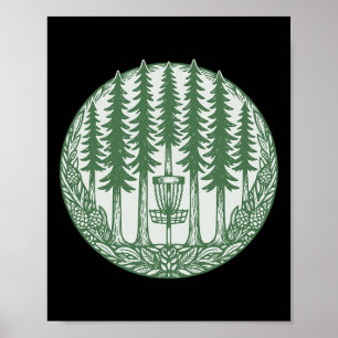 Poster Disque volant de golf de forêt dessiné sous les pi
